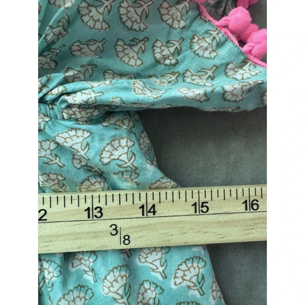Paisley Magic Girls Dress 5 Green Block Print Pom Trim Boho Cotton India
